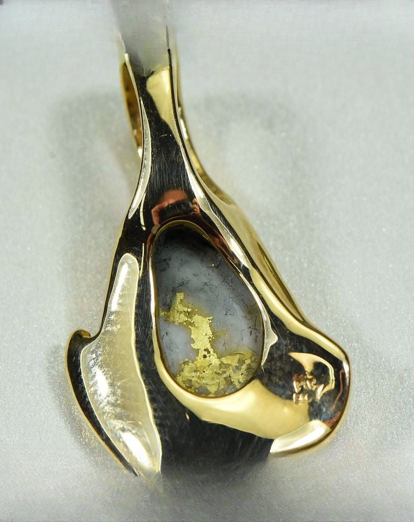 Gold Quartz Pendant "Orocal" PDL106SD14QX Genuine Hand Crafted Jewelry - 14K Gold Yellow Gold Casting