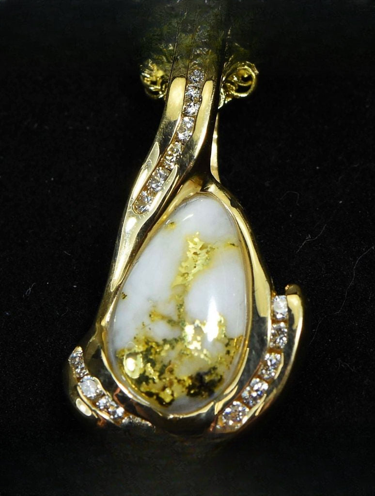 Gold Quartz Pendant "Orocal" PDL106SD14QX Genuine Hand Crafted Jewelry - 14K Gold Yellow Gold Casting