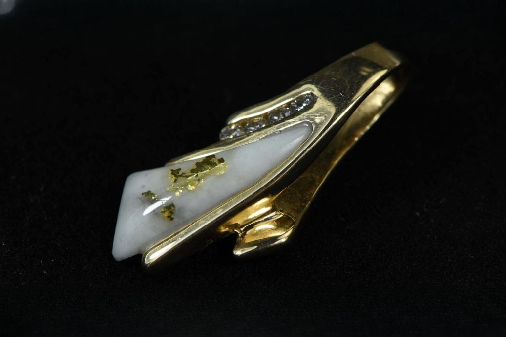 Gold Quartz Pendant "Orocal" PDL8SD8QX Genuine Hand Crafted Jewelry - 14K Gold Yellow Gold Casting