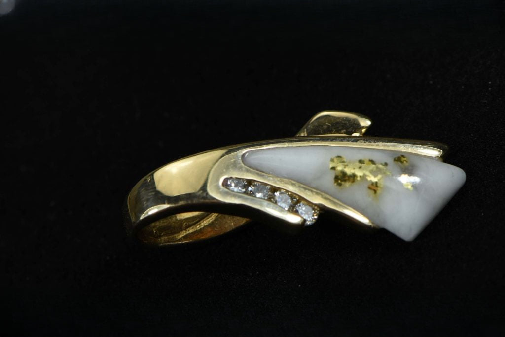 Gold Quartz Pendant "Orocal" PDL8SD8QX Genuine Hand Crafted Jewelry - 14K Gold Yellow Gold Casting