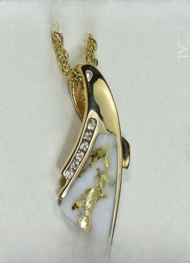 Gold Quartz Pendant "Orocal" PDL8LD15QX Genuine Hand Crafted Jewelry - 14K Gold Yellow Gold Casting
