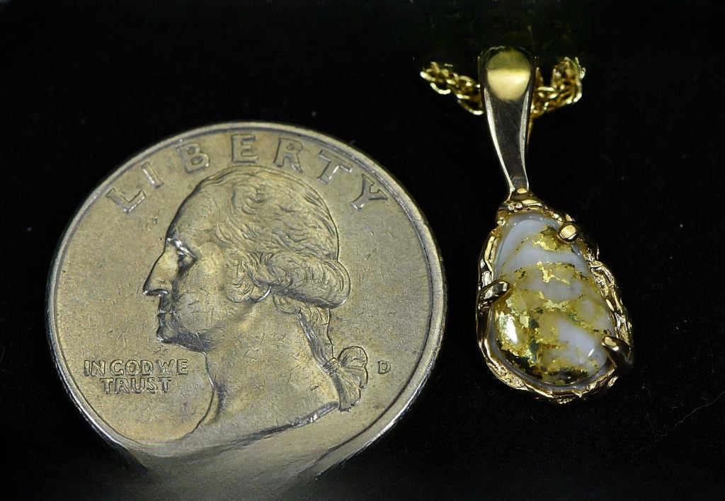 Gold Quartz Pendant "Orocal" PFFQ4 Genuine Hand Crafted Jewelry - 14K Gold Yellow Gold Casting