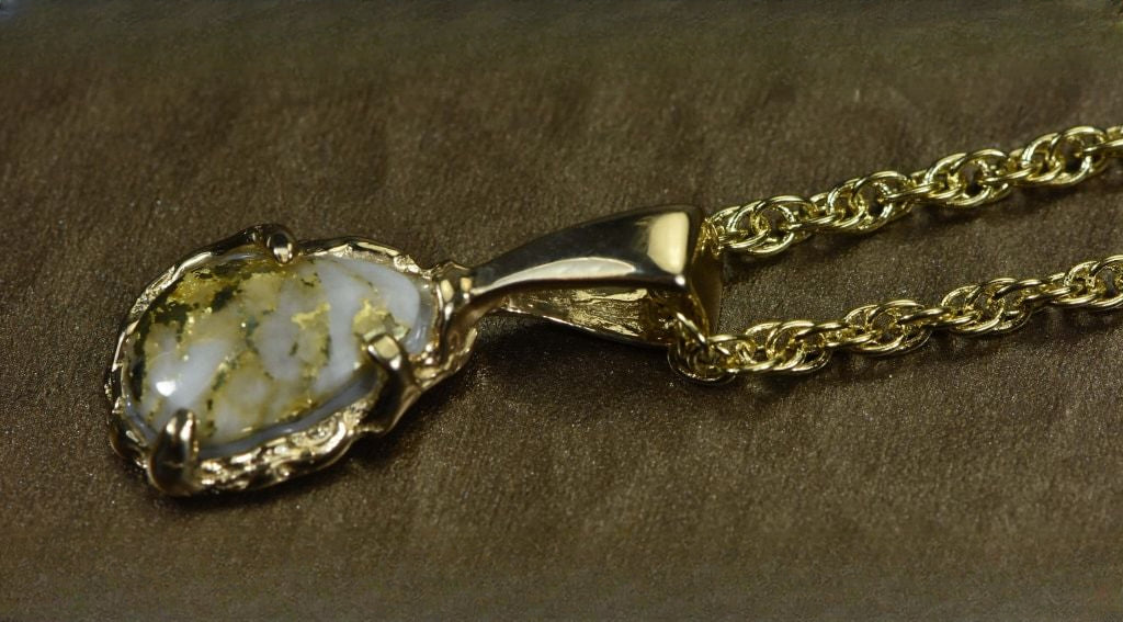 Gold Quartz Pendant "Orocal" PFFQ4 Genuine Hand Crafted Jewelry - 14K Gold Yellow Gold Casting