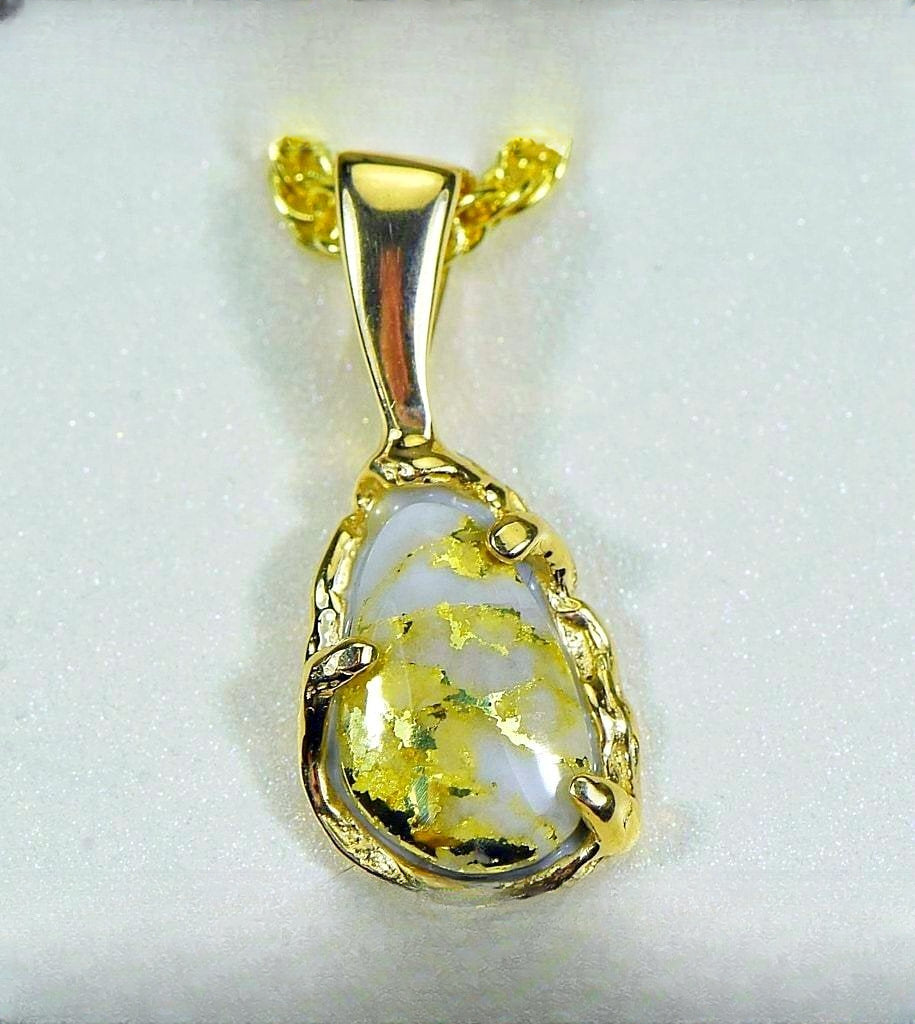 Gold Quartz Pendant "Orocal" PFFQ4 Genuine Hand Crafted Jewelry - 14K Gold Yellow Gold Casting