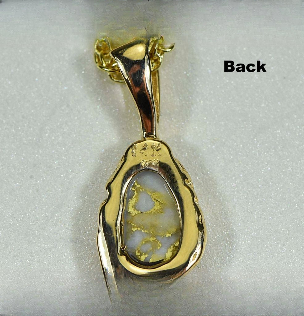 Gold Quartz Pendant "Orocal" PFFQ4 Genuine Hand Crafted Jewelry - 14K Gold Yellow Gold Casting