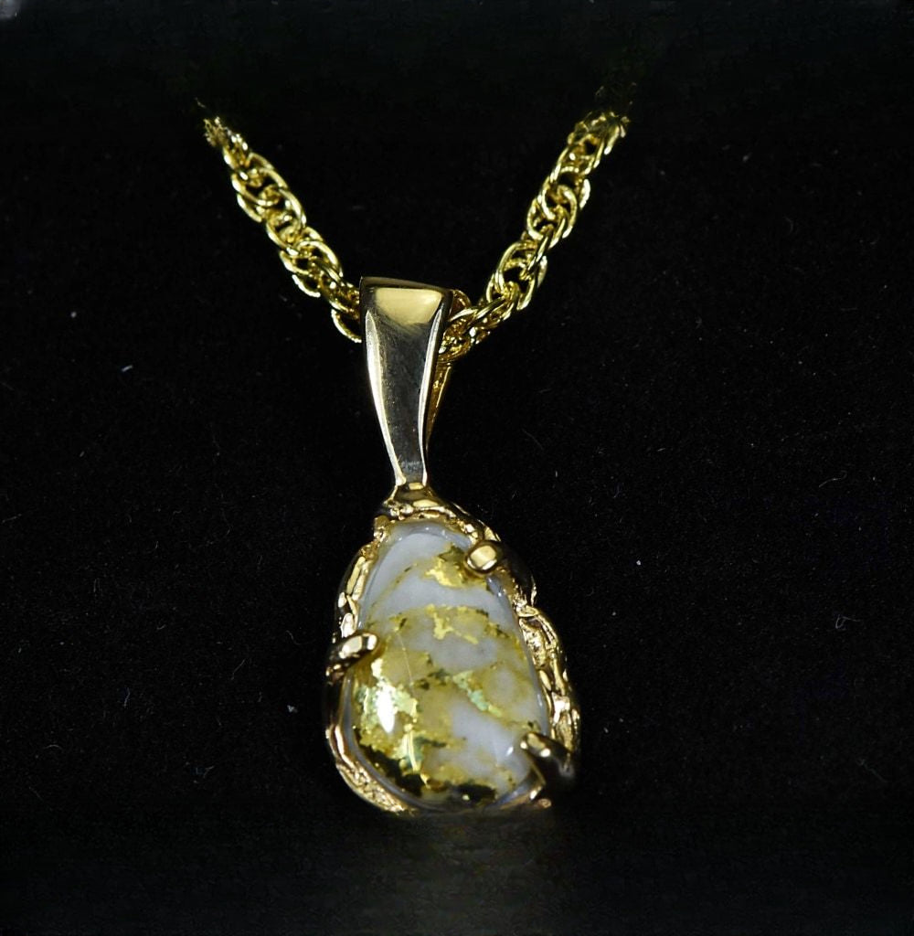 Gold Quartz Pendant "Orocal" PFFQ4 Genuine Hand Crafted Jewelry - 14K Gold Yellow Gold Casting