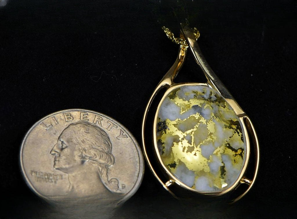 Gold Quartz Pendant "Orocal" PN-1771Q Genuine Hand Crafted Jewelry - 14K Gold Yellow Gold Casting