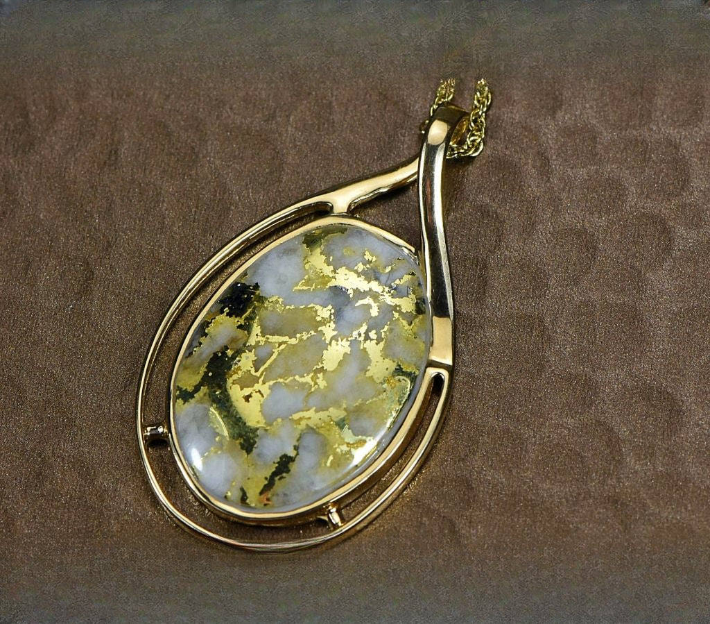 Gold Quartz Pendant "Orocal" PN-1771Q Genuine Hand Crafted Jewelry - 14K Gold Yellow Gold Casting