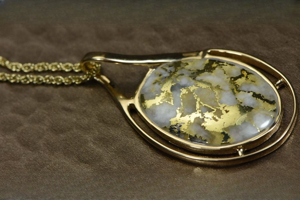 Gold Quartz Pendant "Orocal" PN-1771Q Genuine Hand Crafted Jewelry - 14K Gold Yellow Gold Casting