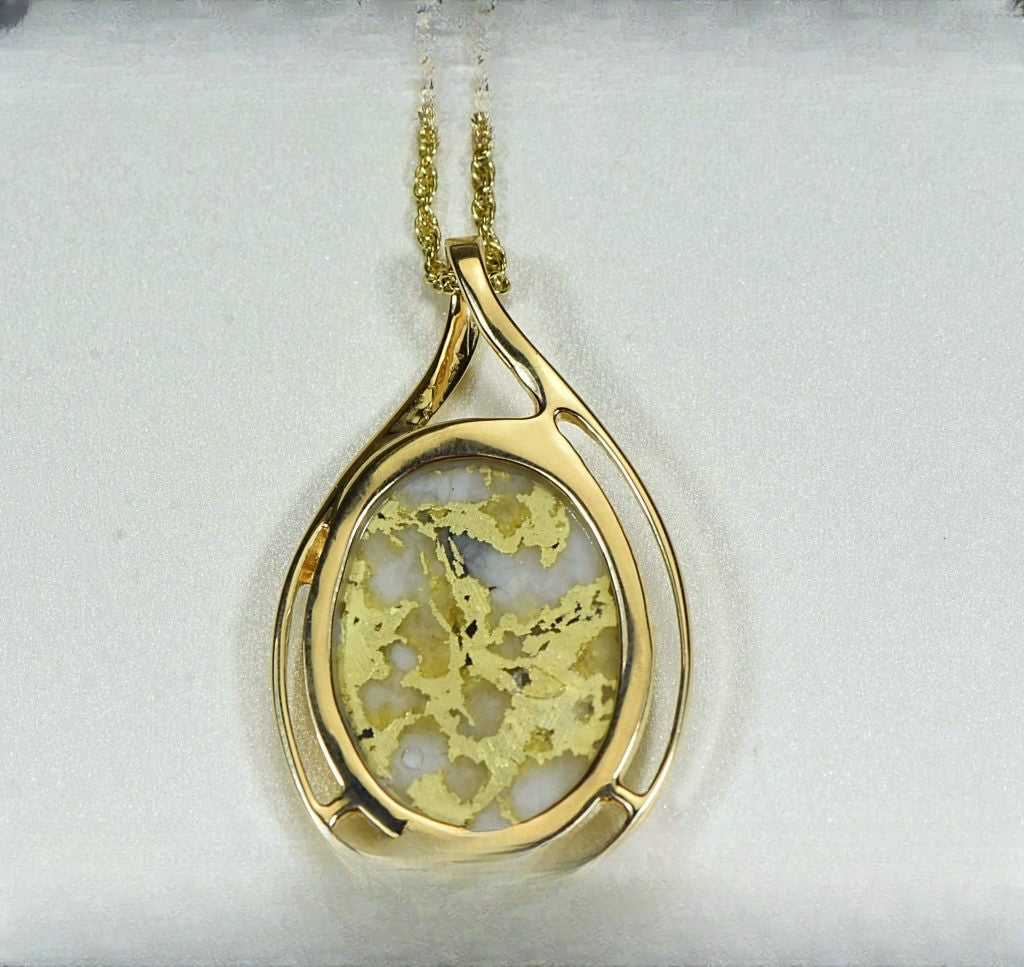 Gold Quartz Pendant "Orocal" PN-1771Q Genuine Hand Crafted Jewelry - 14K Gold Yellow Gold Casting