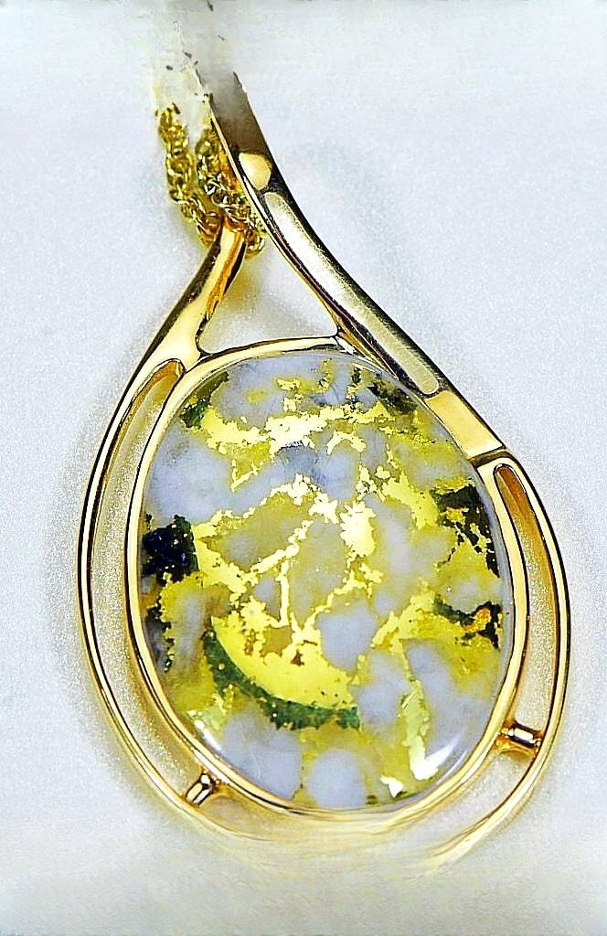 Gold Quartz Pendant "Orocal" PN-1771Q Genuine Hand Crafted Jewelry - 14K Gold Yellow Gold Casting
