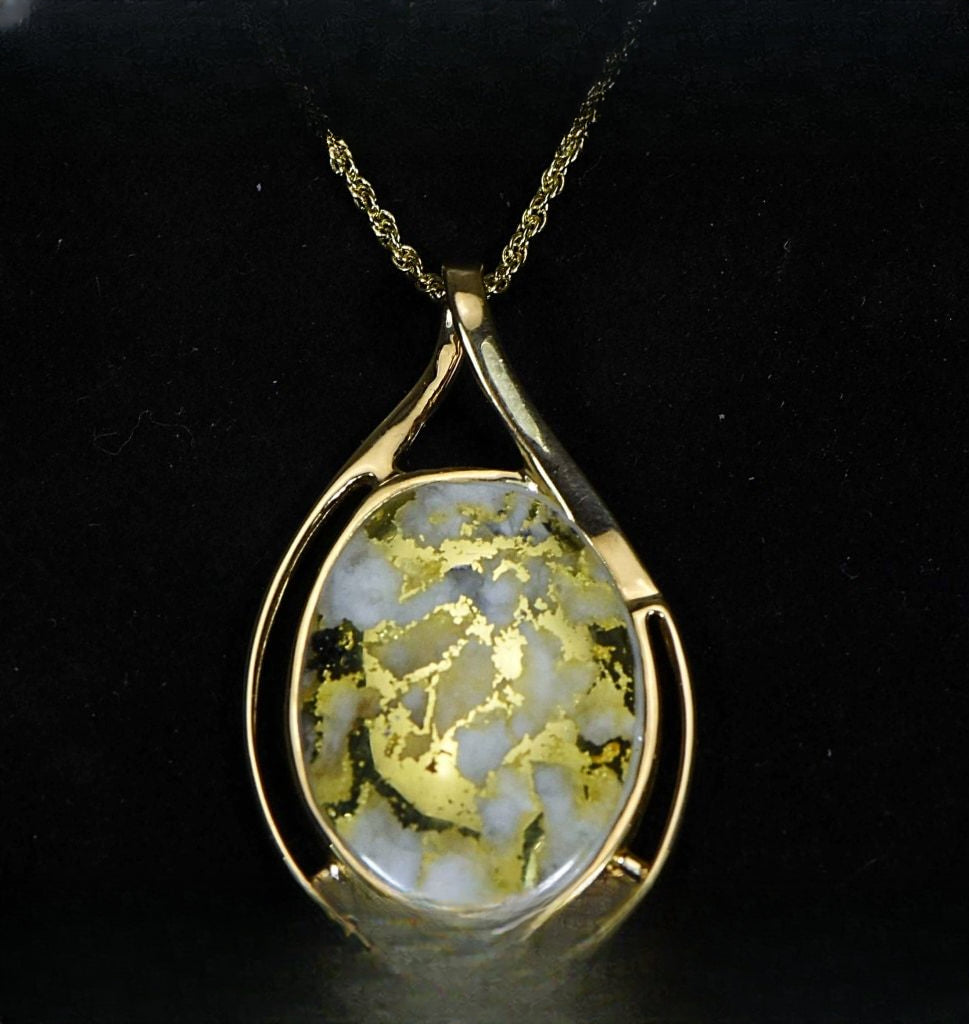 Gold Quartz Pendant "Orocal" PN-1771Q Genuine Hand Crafted Jewelry - 14K Gold Yellow Gold Casting
