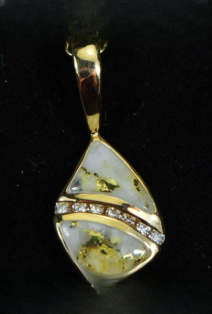 Gold Quartz Pendant "Orocal" PN1071DQ Genuine Hand Crafted Jewelry - 14K Gold Yellow Gold Casting