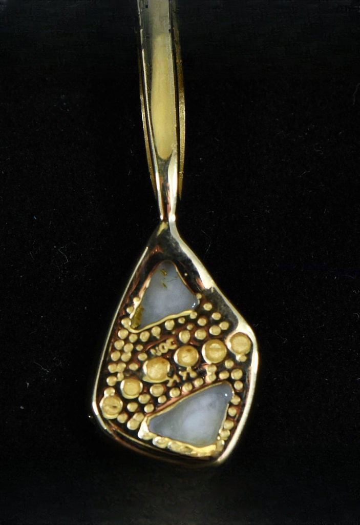 Gold Quartz Pendant "Orocal" PN1071DQ Genuine Hand Crafted Jewelry - 14K Gold Yellow Gold Casting