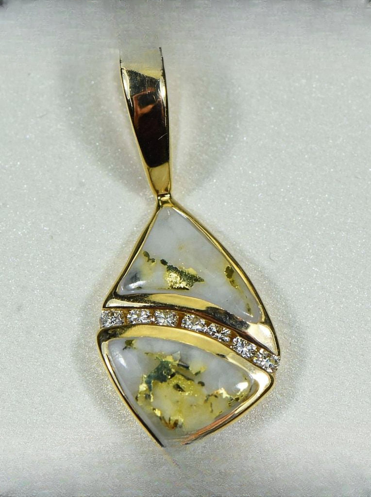 Gold Quartz Pendant "Orocal" PN1071DQ Genuine Hand Crafted Jewelry - 14K Gold Yellow Gold Casting