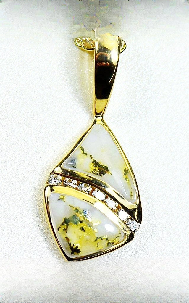 Gold Quartz Pendant "Orocal" PN1071DQ Genuine Hand Crafted Jewelry - 14K Gold Yellow Gold Casting