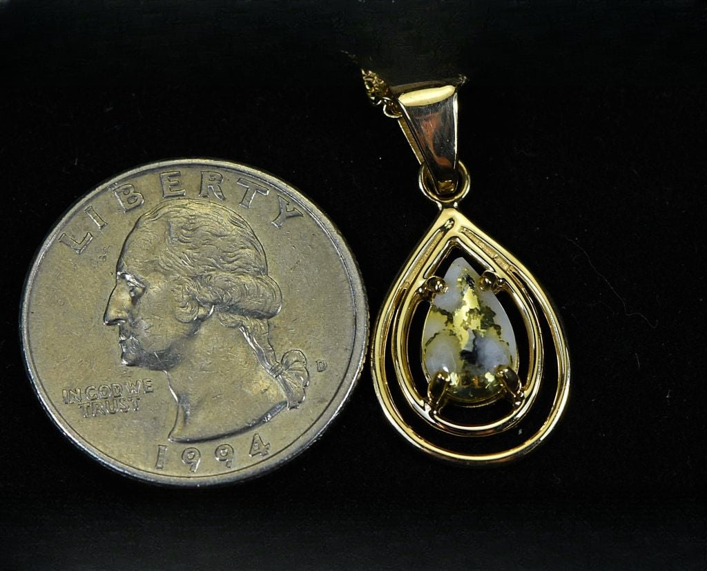 Gold Quartz Pendant "Orocal" PN1076XSQ Genuine Hand Crafted Jewelry - 14K Gold Yellow Gold Casting