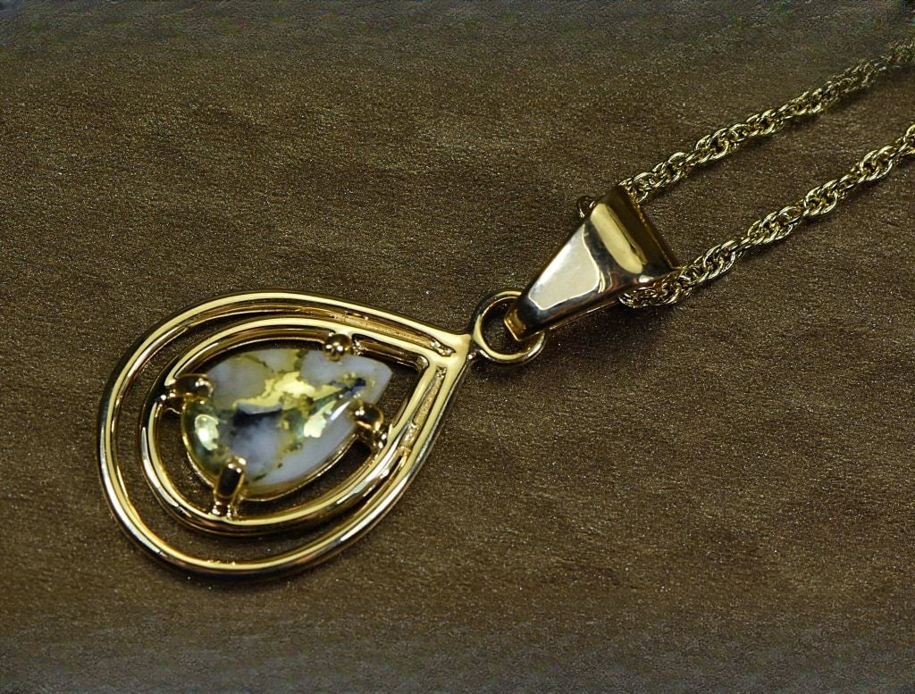 Gold Quartz Pendant "Orocal" PN1076XSQ Genuine Hand Crafted Jewelry - 14K Gold Yellow Gold Casting
