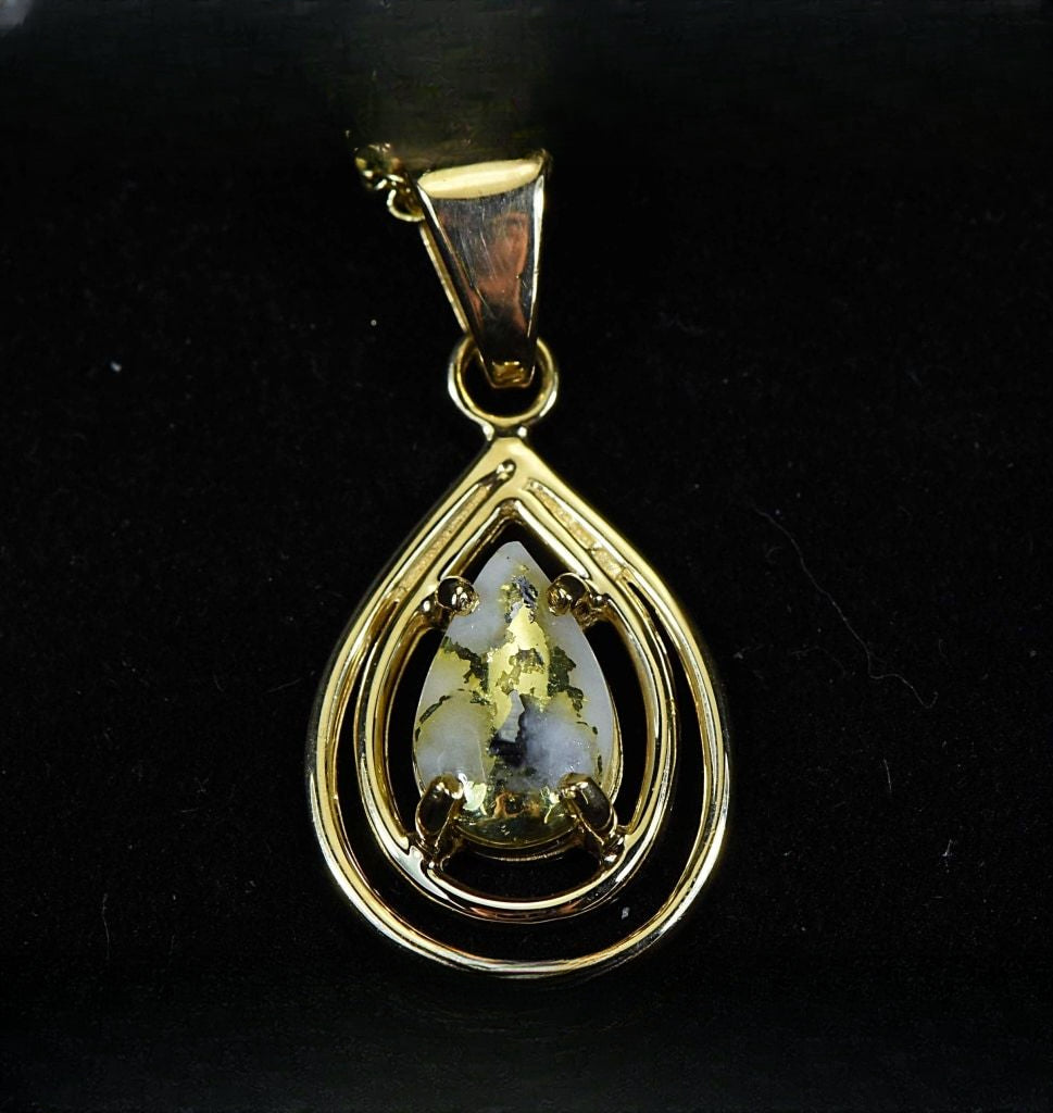 Gold Quartz Pendant "Orocal" PN1076XSQ Genuine Hand Crafted Jewelry - 14K Gold Yellow Gold Casting