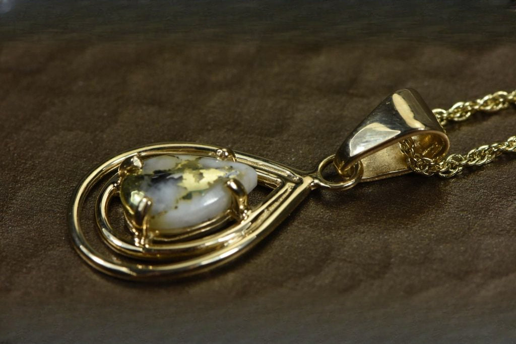 Gold Quartz Pendant "Orocal" PN1076XSQ Genuine Hand Crafted Jewelry - 14K Gold Yellow Gold Casting