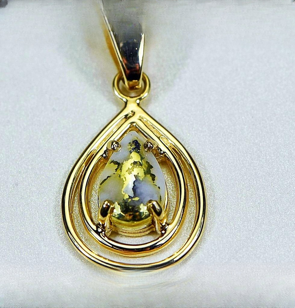 Gold Quartz Pendant "Orocal" PN1076XSQ Genuine Hand Crafted Jewelry - 14K Gold Yellow Gold Casting