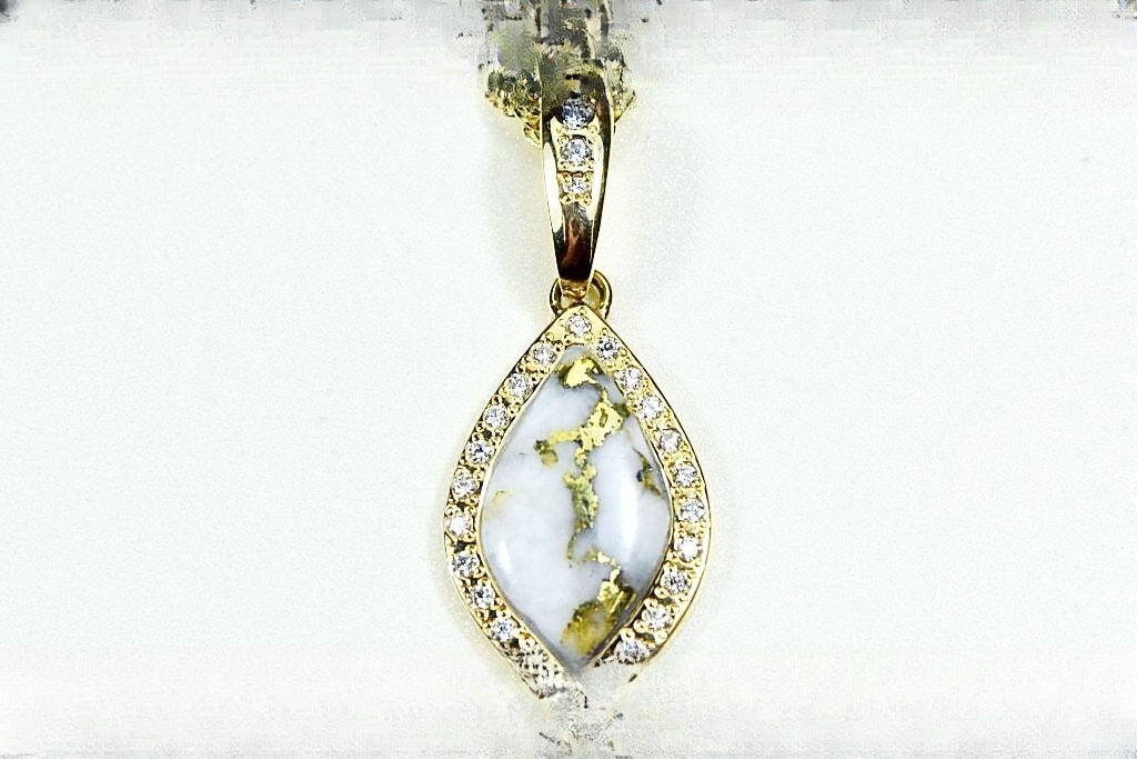 Gold Quartz Pendant "Orocal" PN1104DQ Genuine Hand Crafted Jewelry - 14K Gold Yellow Gold Casting