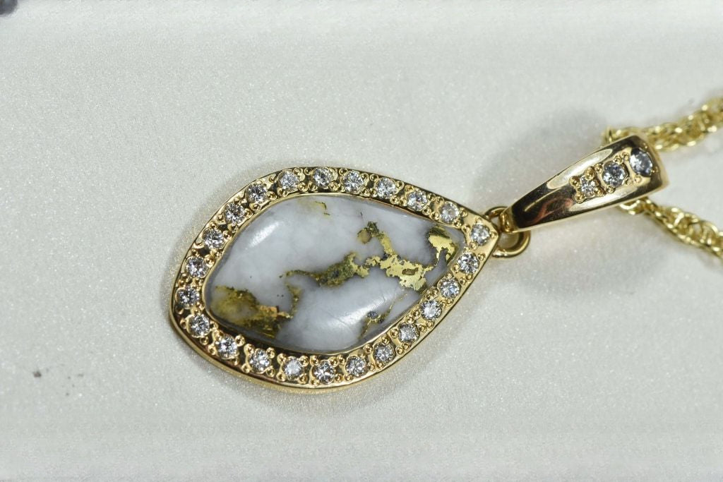 Gold Quartz Pendant "Orocal" PN1104DQ Genuine Hand Crafted Jewelry - 14K Gold Yellow Gold Casting