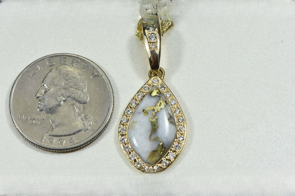 Gold Quartz Pendant "Orocal" PN1104DQ Genuine Hand Crafted Jewelry - 14K Gold Yellow Gold Casting