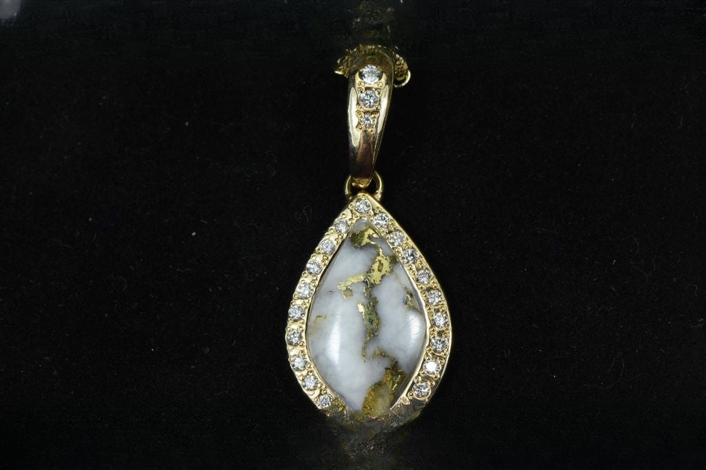 Gold Quartz Pendant "Orocal" PN1104DQ Genuine Hand Crafted Jewelry - 14K Gold Yellow Gold Casting