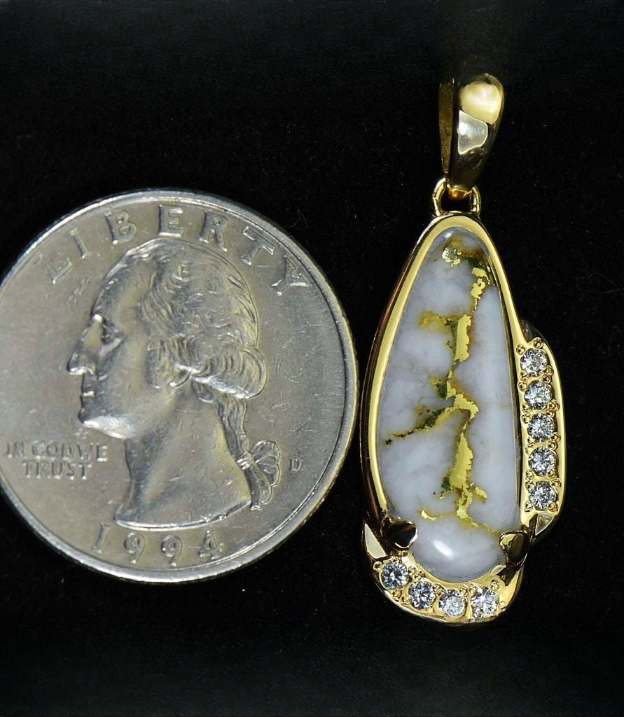 Gold Quartz Pendant "Orocal" PN1106SDQ Genuine Hand Crafted Jewelry - 14K Gold Yellow Gold Casting