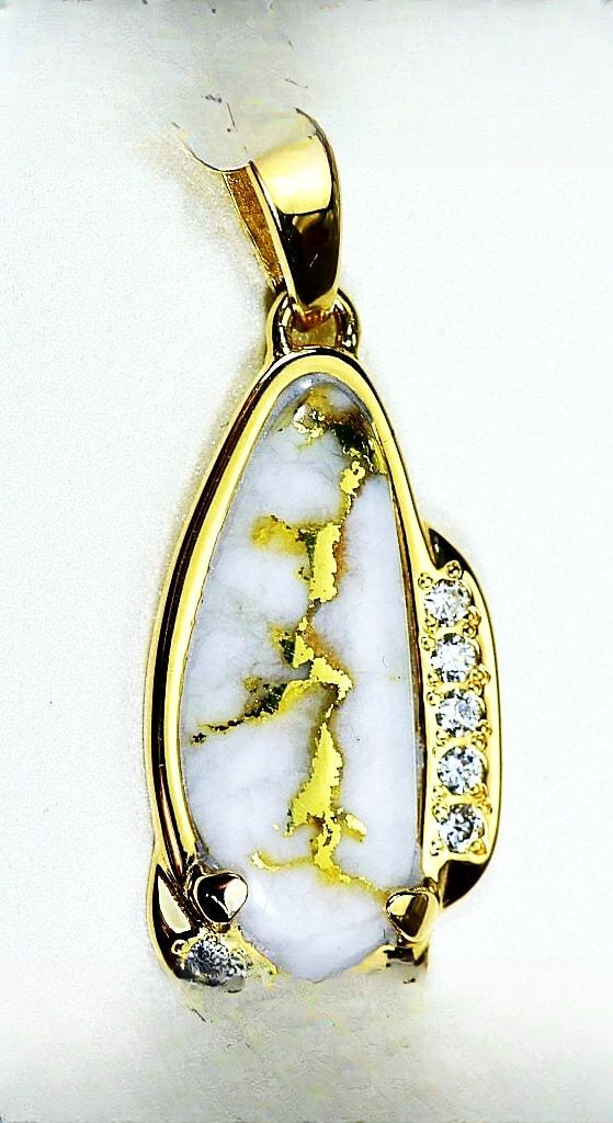 Gold Quartz Pendant "Orocal" PN1106SDQ Genuine Hand Crafted Jewelry - 14K Gold Yellow Gold Casting