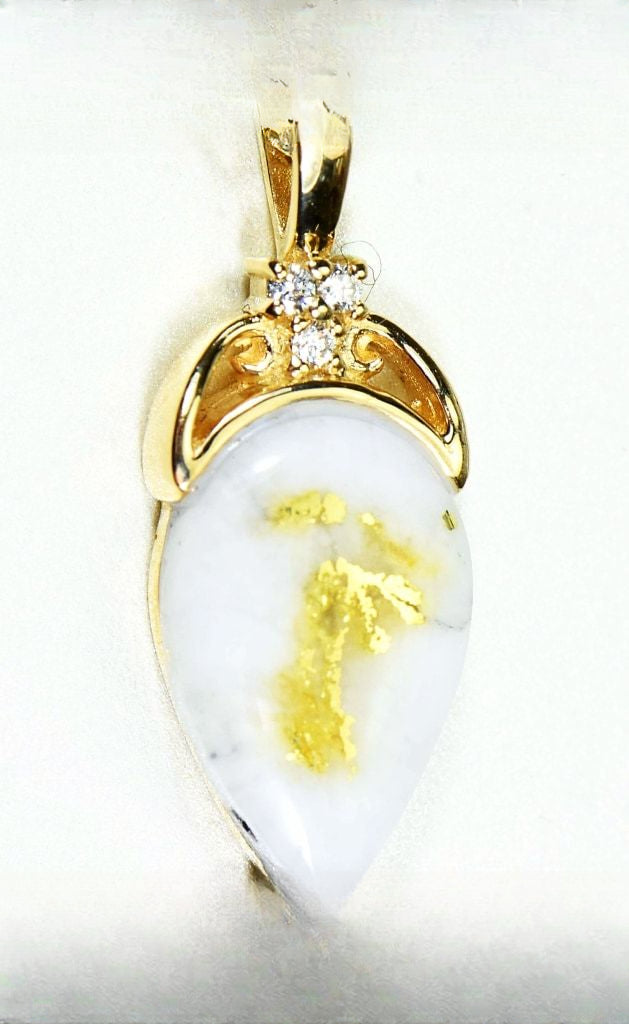 Gold Quartz Pendant "Orocal" PN1121DQ Genuine Hand Crafted Jewelry - 14K Gold Yellow Gold Casting