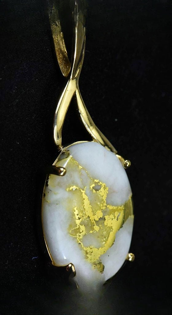Gold Quartz Pendant "Orocal" PN1122Q Genuine Hand Crafted Jewelry - 14K Gold Yellow Gold Casting