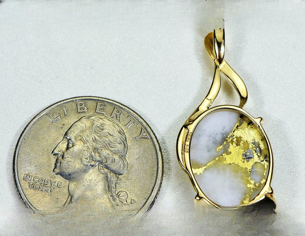 Gold Quartz Pendant "Orocal" PN1122Q Genuine Hand Crafted Jewelry - 14K Gold Yellow Gold Casting