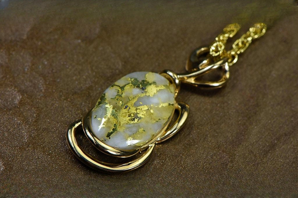 Gold Quartz Pendant "Orocal" PN1124Q Genuine Hand Crafted Jewelry - 14K Gold Yellow Gold Casting