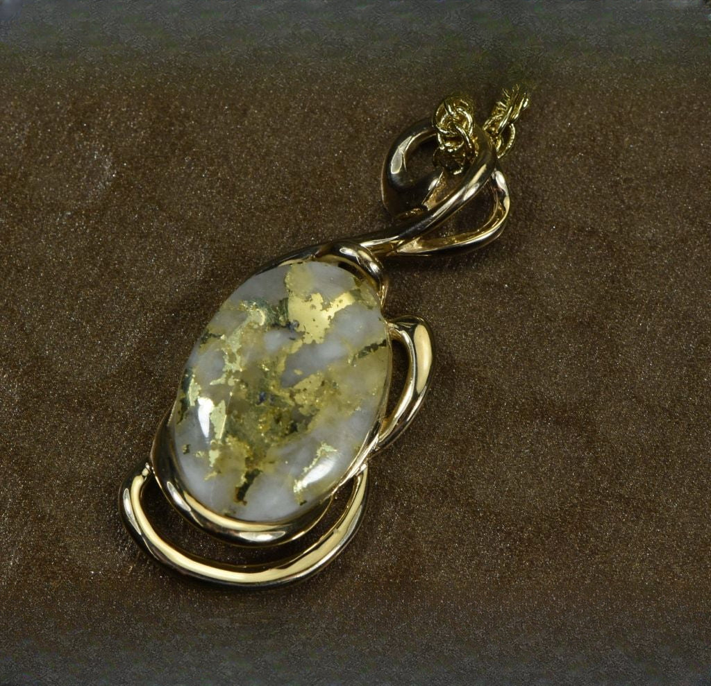Gold Quartz Pendant "Orocal" PN1124Q Genuine Hand Crafted Jewelry - 14K Gold Yellow Gold Casting