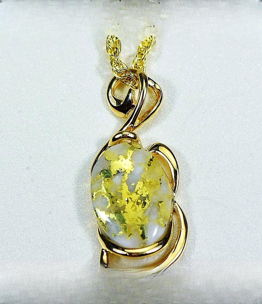 Gold Quartz Pendant "Orocal" PN1124Q Genuine Hand Crafted Jewelry - 14K Gold Yellow Gold Casting