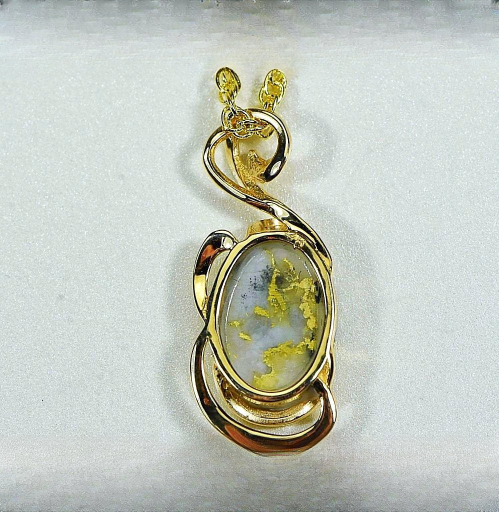 Gold Quartz Pendant "Orocal" PN1124Q Genuine Hand Crafted Jewelry - 14K Gold Yellow Gold Casting