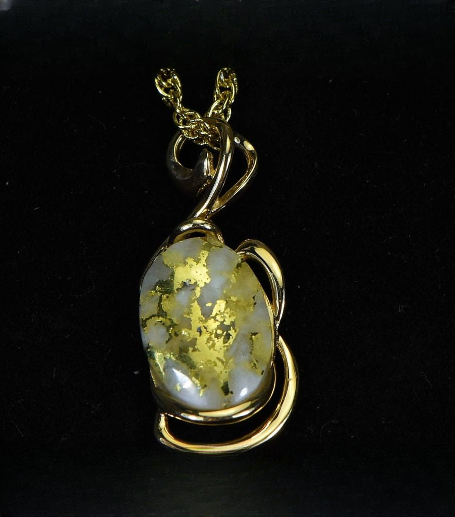 Gold Quartz Pendant "Orocal" PN1124Q Genuine Hand Crafted Jewelry - 14K Gold Yellow Gold Casting