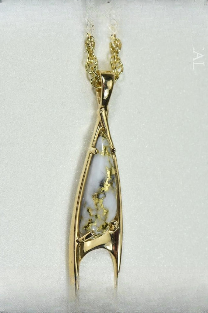 Gold Quartz Pendant "Orocal" PN3700QX Genuine Hand Crafted Jewelry - 14K Gold Yellow Gold Casting