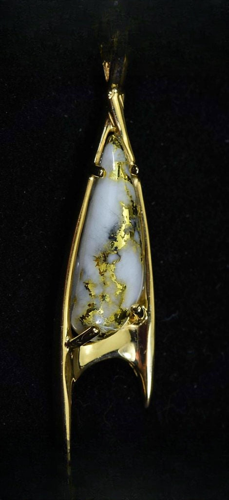 Gold Quartz Pendant "Orocal" PN3700QX Genuine Hand Crafted Jewelry - 14K Gold Yellow Gold Casting