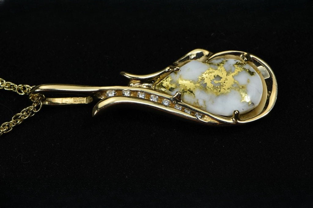 Gold Quartz Pendant "Orocal" PN377D17QX Genuine Hand Crafted Jewelry - 14K Gold Yellow Gold Casting