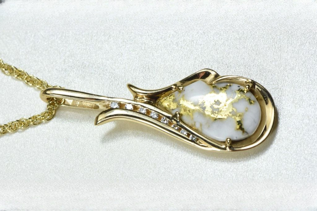 Gold Quartz Pendant "Orocal" PN377D17QX Genuine Hand Crafted Jewelry - 14K Gold Yellow Gold Casting