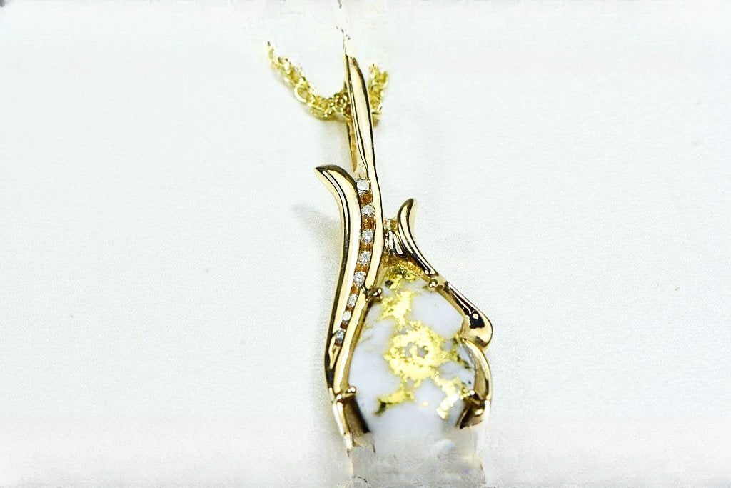 Gold Quartz Pendant "Orocal" PN377D17QX Genuine Hand Crafted Jewelry - 14K Gold Yellow Gold Casting