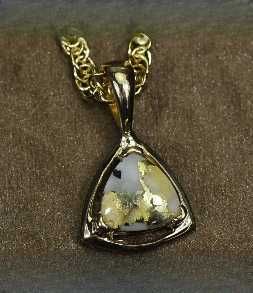 Gold Quartz Pendant "Orocal" PN441QX Genuine Hand Crafted Jewelry - 14K Gold Yellow Gold Casting