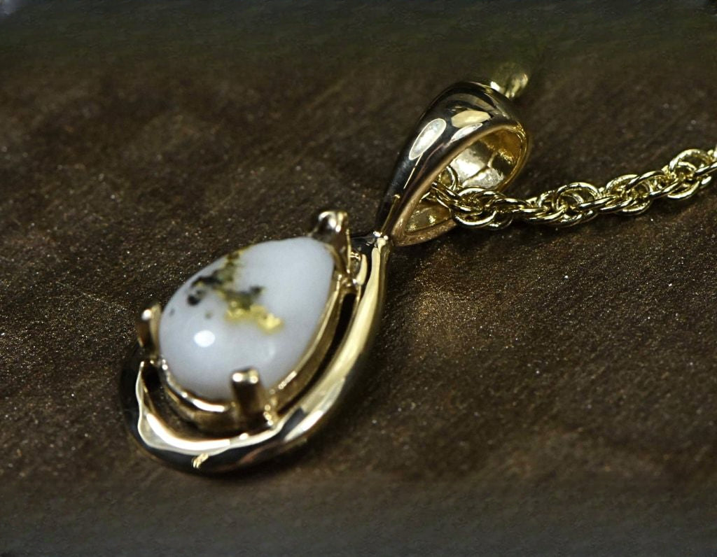 Gold Quartz Pendant "Orocal" PN442QX Genuine Hand Crafted Jewelry - 14K Gold Yellow Gold Casting