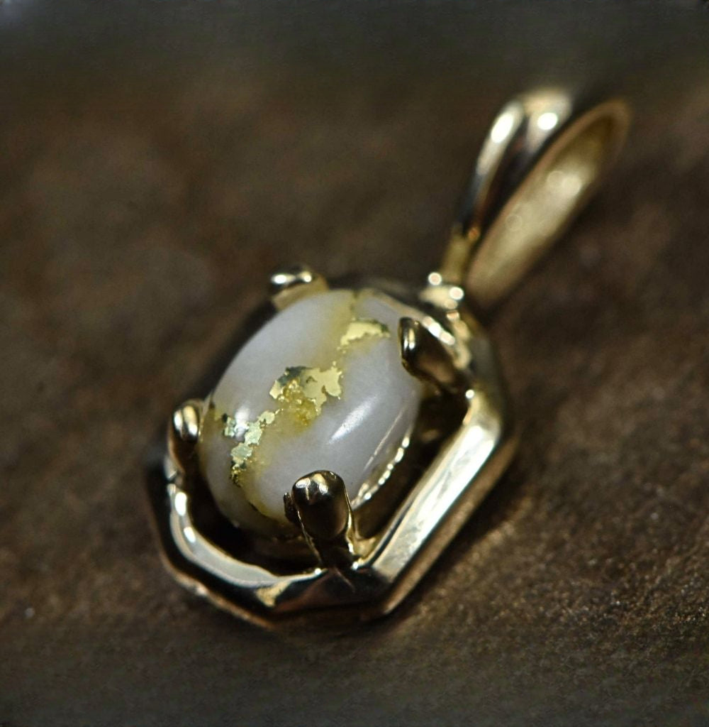 Gold Quartz Pendant "Orocal" PN452QX Genuine Hand Crafted Jewelry - 14K Gold Yellow Gold Casting