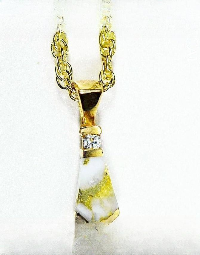 Gold Quartz Pendant "Orocal" PN641D4QX Genuine Hand Crafted Jewelry - 14K Gold Yellow Gold Casting