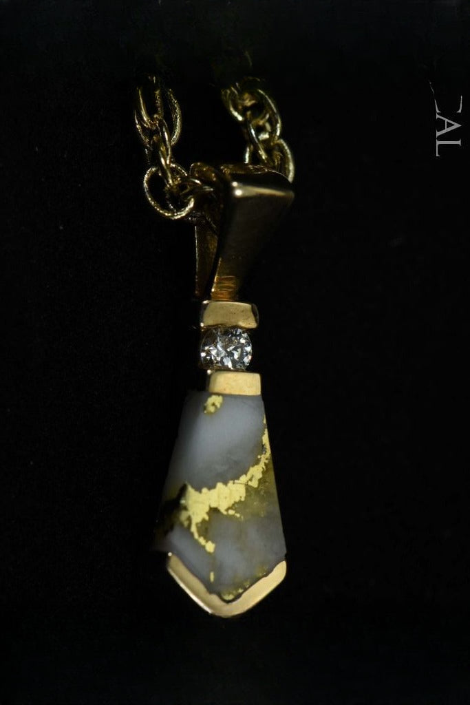 Gold Quartz Pendant "Orocal" PN641D4QX Genuine Hand Crafted Jewelry - 14K Gold Yellow Gold Casting