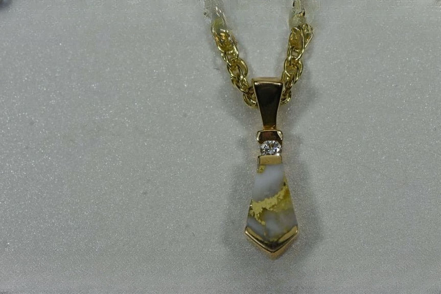 Gold Quartz Pendant "Orocal" PN641D4QX Genuine Hand Crafted Jewelry - 14K Gold Yellow Gold Casting